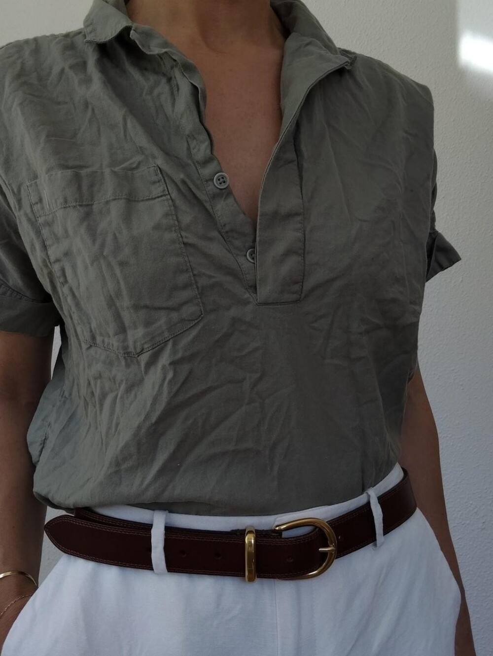 Pact Button Front Short Sleeve Organic Cotton Shirt / Size Small